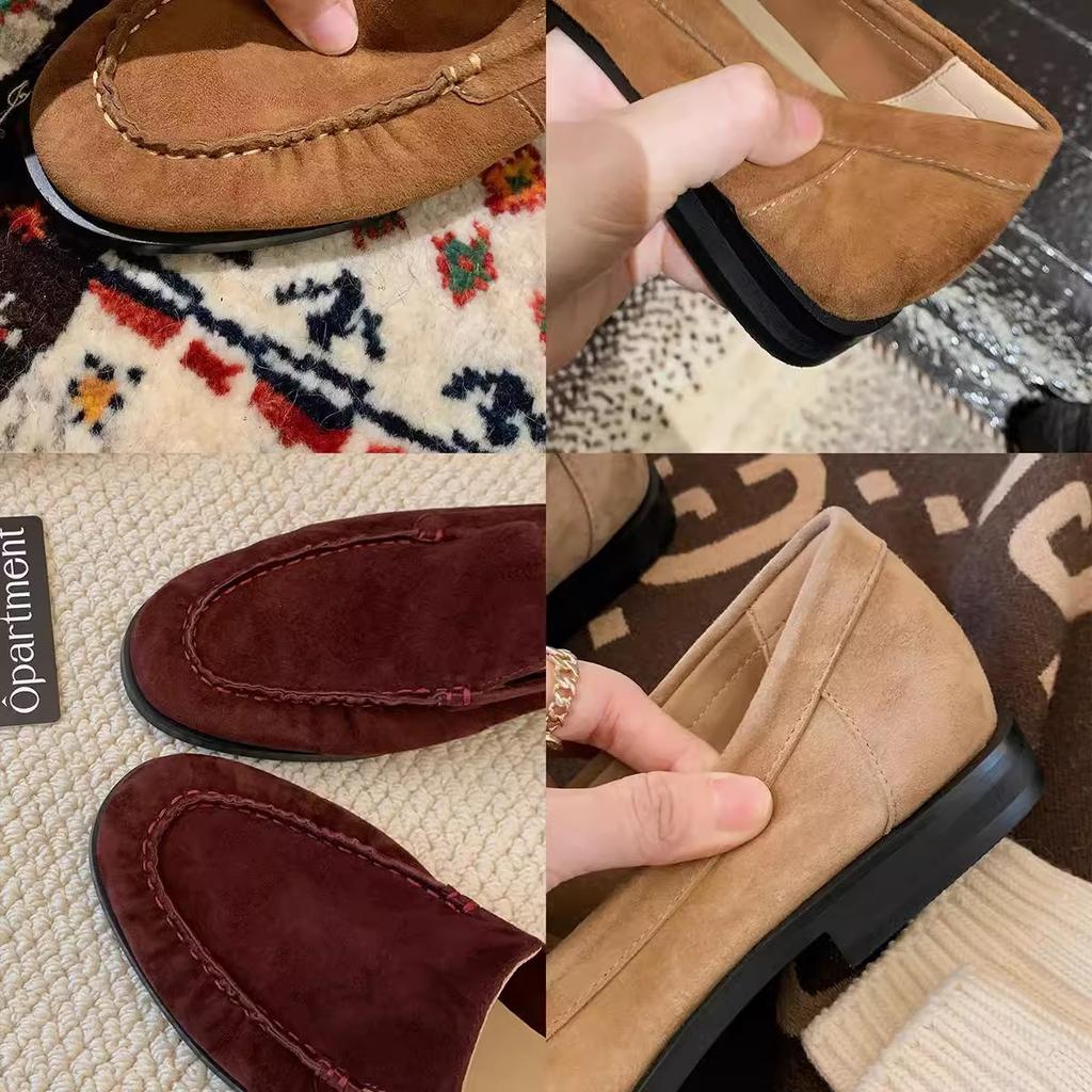 Sheepskin version~ leather round pointed sheep Flat bottom one pedal lazy loafer single shoes women