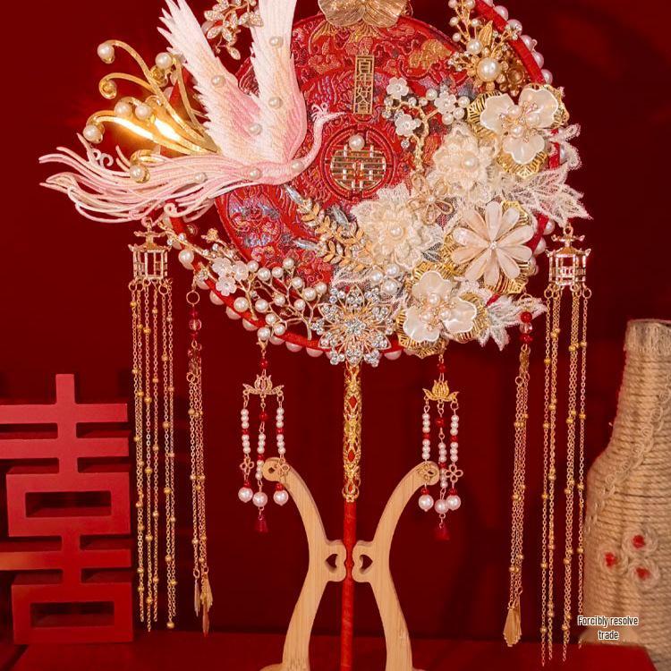 Handmade Double-Sided Bride Wedding Fan Gift Set