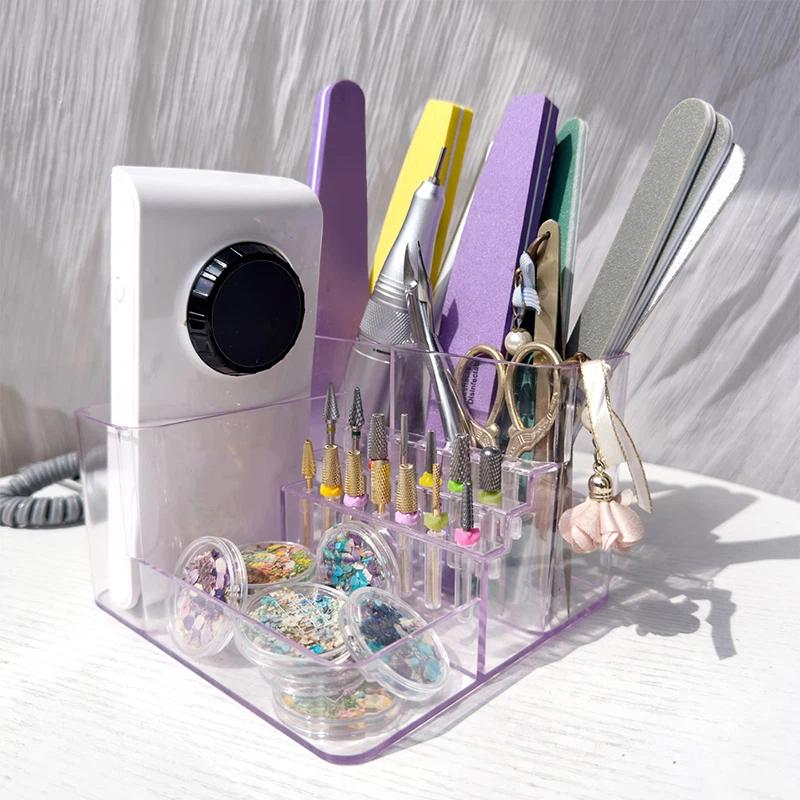 1Pcs Multi Compartment Nail Drill Bit Organizer Case For Nail Salon Desktop Manicure Accessory Plastic Nail Art Tool Storage Box
