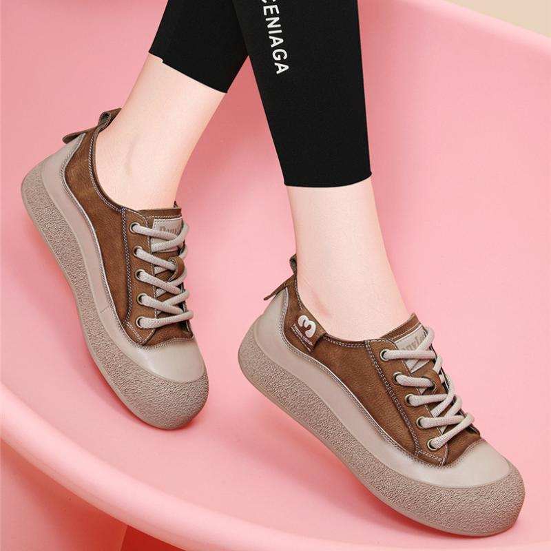 Damskie Casualowe Skórzane Sneakersy Wiosenne i Jesienne Sneakersy Retro Buty Podróżne Buty do Wszystkiego