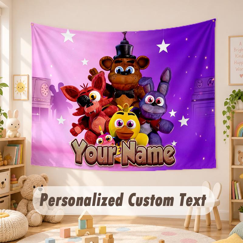 Arazzo con Testo Nome Personalizzato, Appeso a Parete Boho Five Nights at Freddy’s, Arazzo Decorativo per Sfondo Stanza