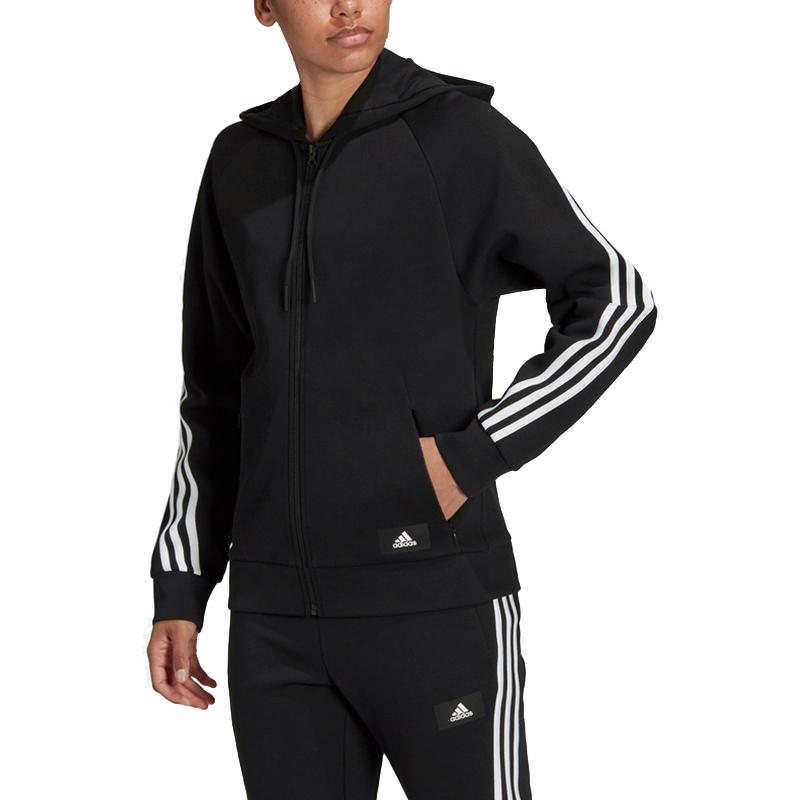 adidas Veste à capuche sportive à rayures colorblock pour femmes Vestes Noir H57287