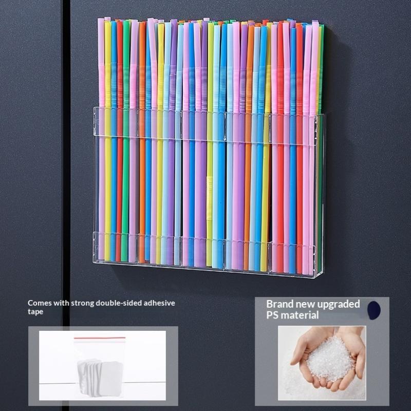 5/6 Grids Reusable Straw Holder, Kitchen Countertop Storage Rack With Strong Double-Sided Tape, Suitable For Countertops Cabinet