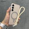 Matte Lanyard Magnetic Case for Samsung Galaxy S25 S26 Ultra S22 S23 S24 Plus S21 FE A55 A56 A16 A17 Wrist Strap Hard Cover