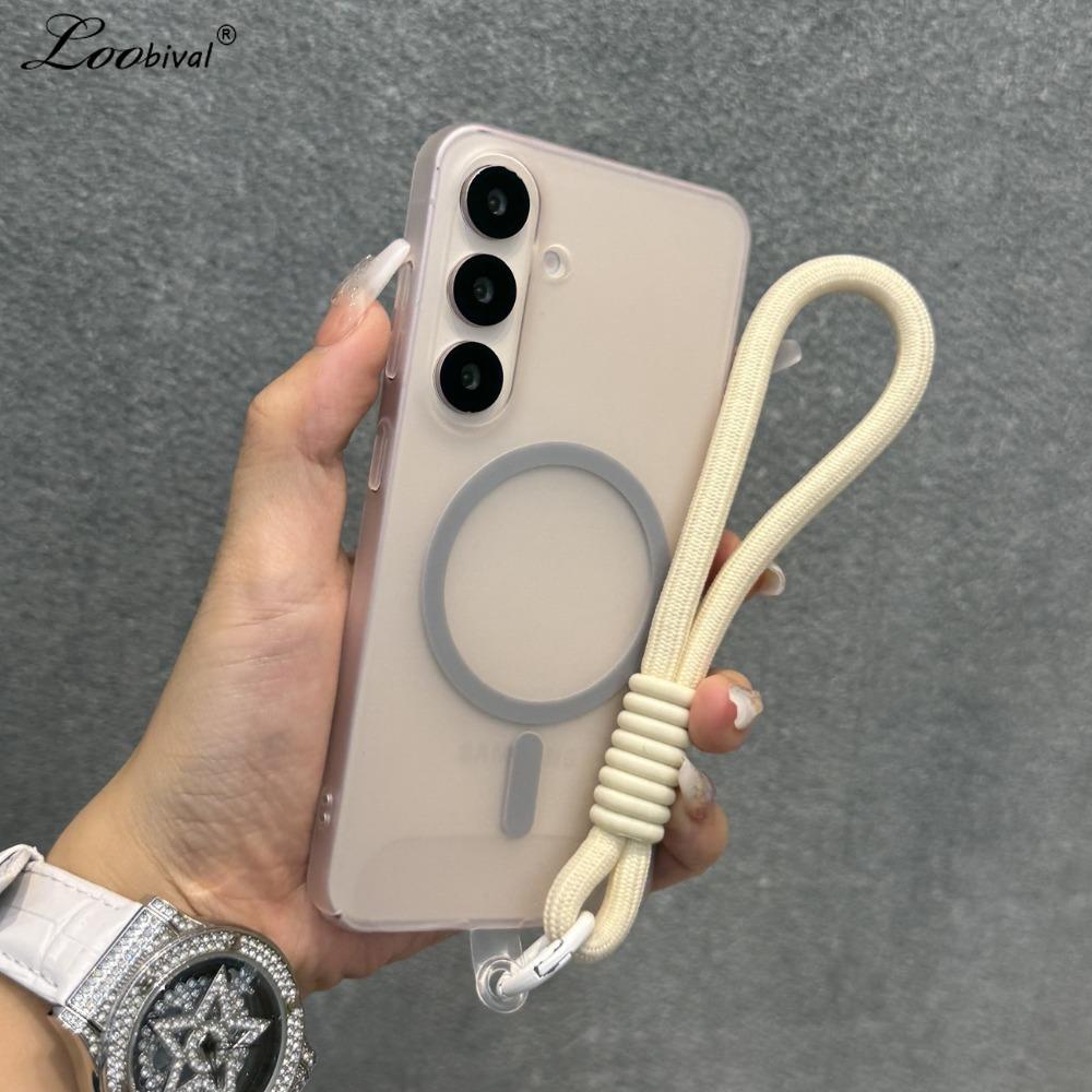 Custodia Magnetica con Laccetto Opaco per Samsung Galaxy S25 S26 Ultra S22 S23 S24 Plus S21 FE A55 A56 A16 A17 Cinturino da Polso Copertura Rigida