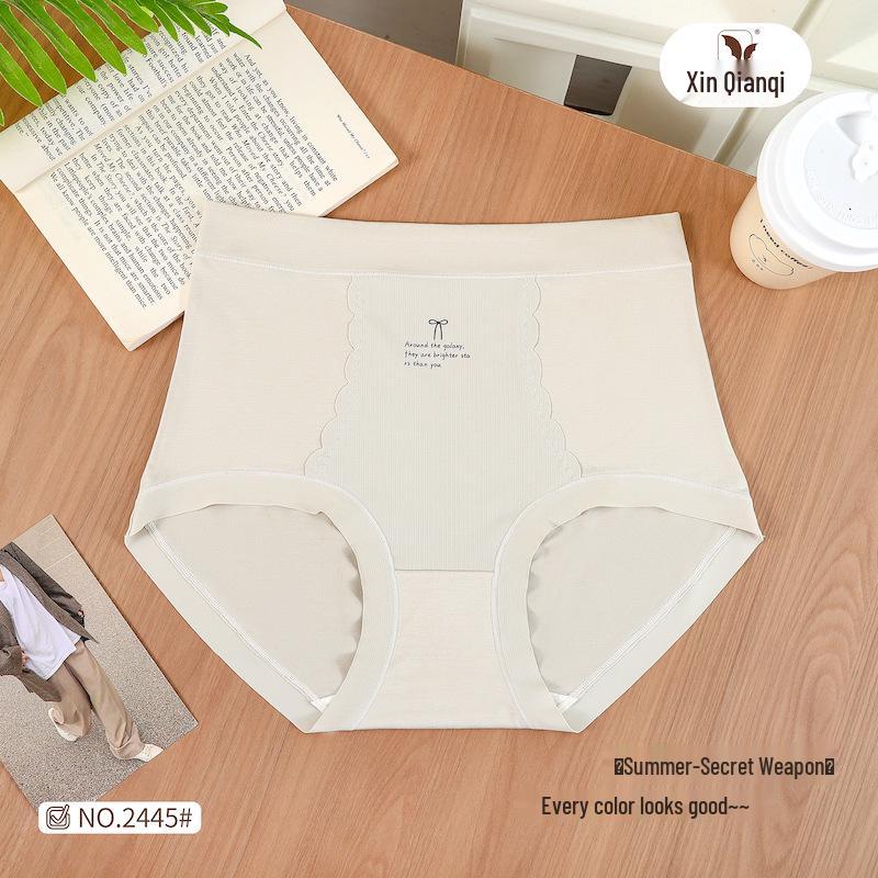 

Женское бесшовное шелковое антибактериальное нижнее белье: Дышащие трусы с высокой талией на осень/зиму Beige Gray