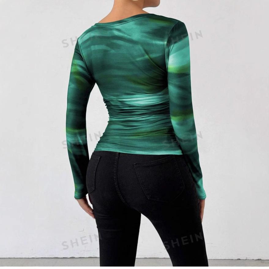 2024 Autumn Off-Shoulder Slim Fit Long-Sleeve T-Shirt with Stylish Print