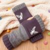 Gants en tricot sans doigts avec broderie de chat et patchwork, Gants décontractés ouverts aux doigts tendance pour femme, Mitaines chaudes d'hiver sans doigts