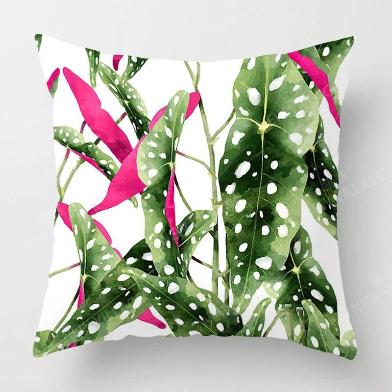 Nordic Fall Home Decor Autumn Throw Pillow Case Sofa Cushion Cover Modern Plant Green Leaf