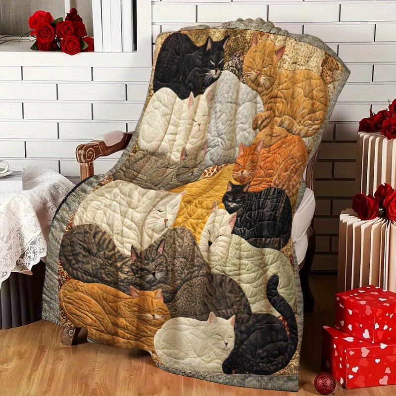 Creative Cute Cat Flannel Blanket, Soft Comfortable Throw for Sofa, Bed, Office, Car, Travel – All-Season Gift & Home Decor