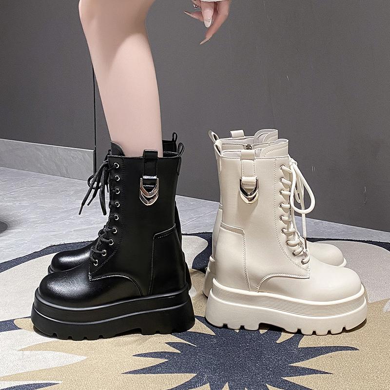 Fashion 2025 New Autumn Winter 9.5cm Chunky Platform Ankle Boots Women Motorcycle Boots Woman Thick Bottom Non Slip Leather Combat Boots