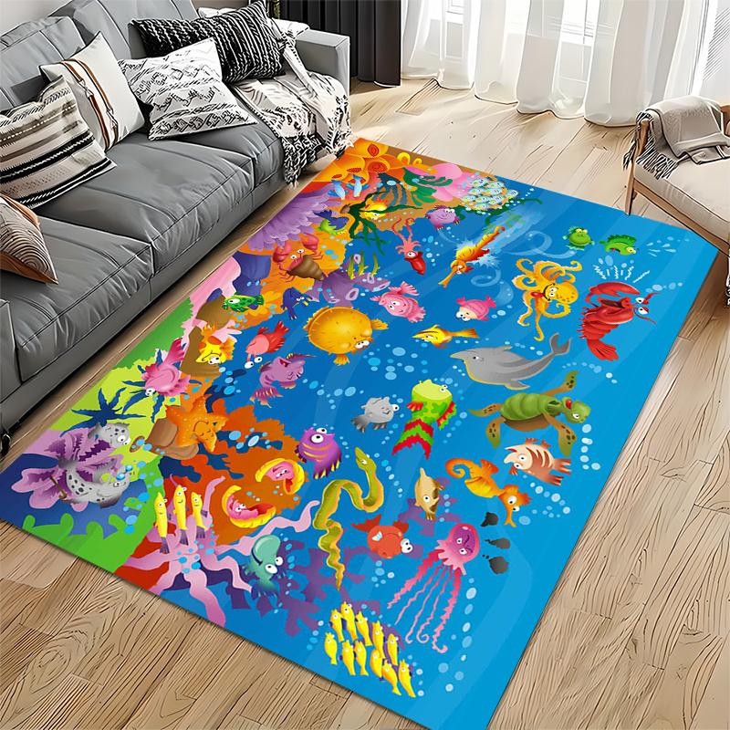 Colorful Ocean Creatures Illustration Rug Non-slip rug suitable for living room and bedroom sofas