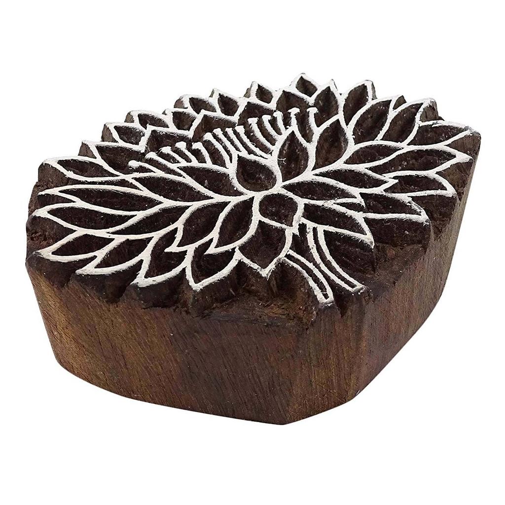 Decorative Hand Carved Lotus Printing Wooden Stamp Blocks Border Stamps