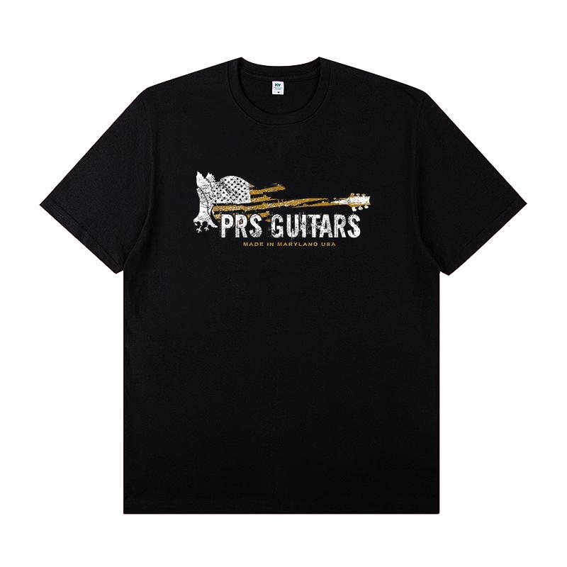 PRS Electric Guitar Peripheral Pattern Round Neck Rock T-shirt Short Sleeve Cotton Band Lead Singer Guitarist Practice T-shirt
