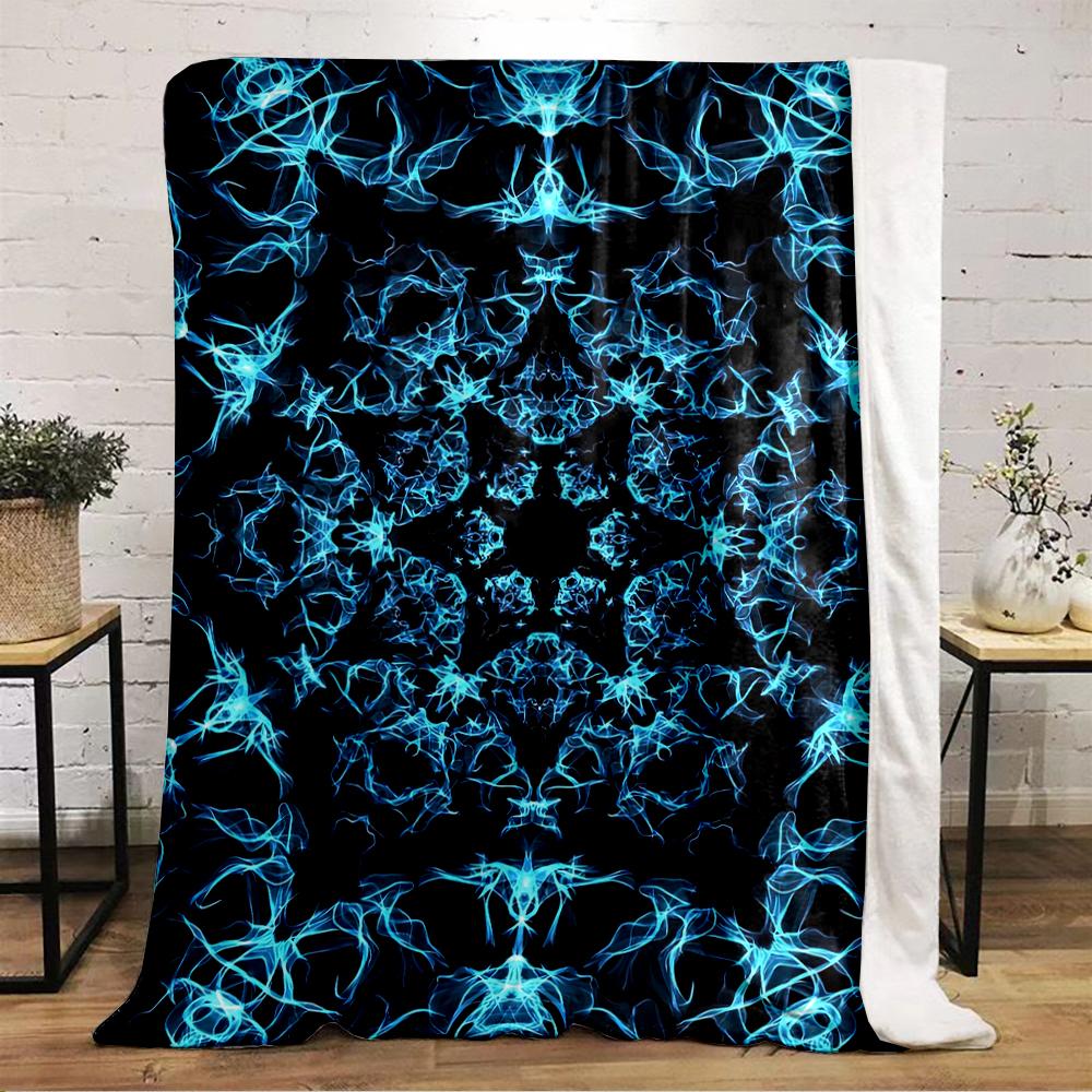 Blue Neon Symmetrical Abstract Design Blanket Flannel blanket for bedroom, living room, sofa, and nap sofas.