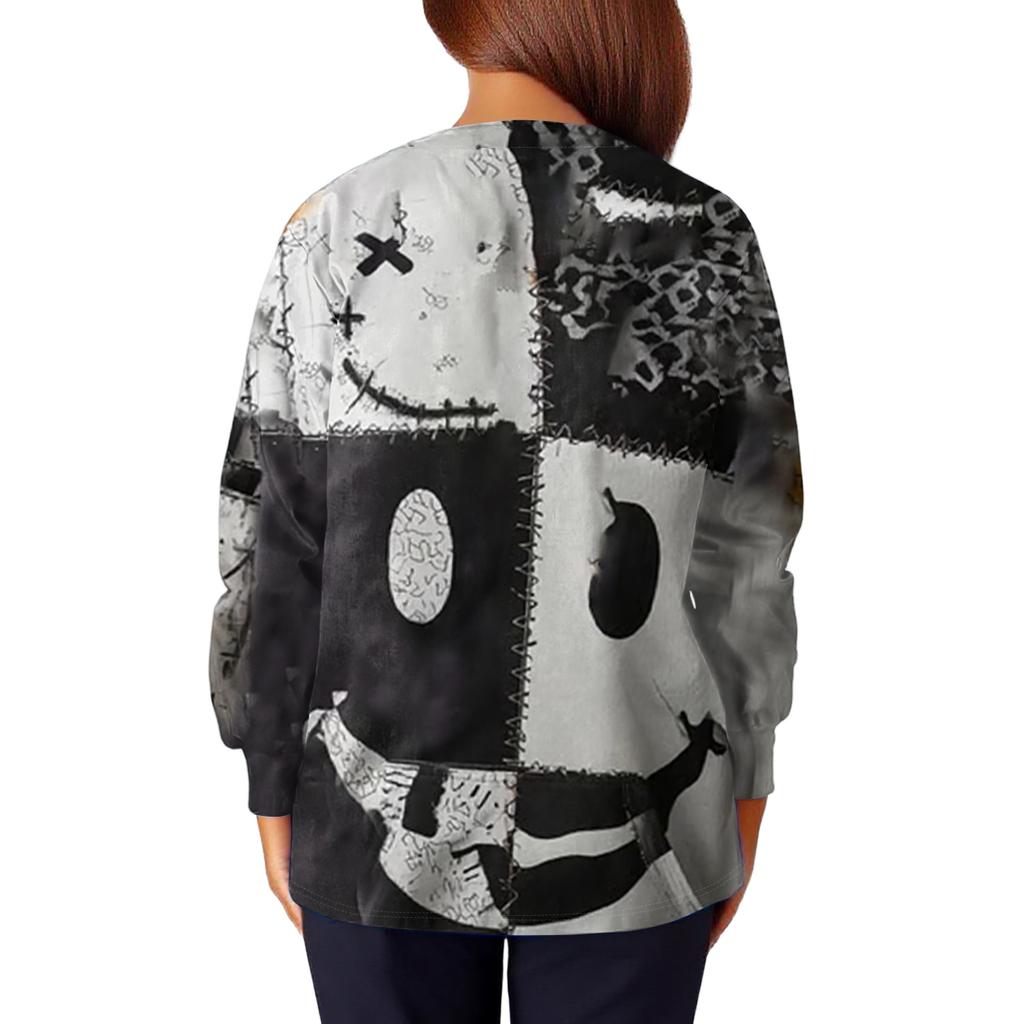 Women's Casual Fashion Long Sleeve Standing Collar Single Breasted Halloween Print Workwear Jacket Tops