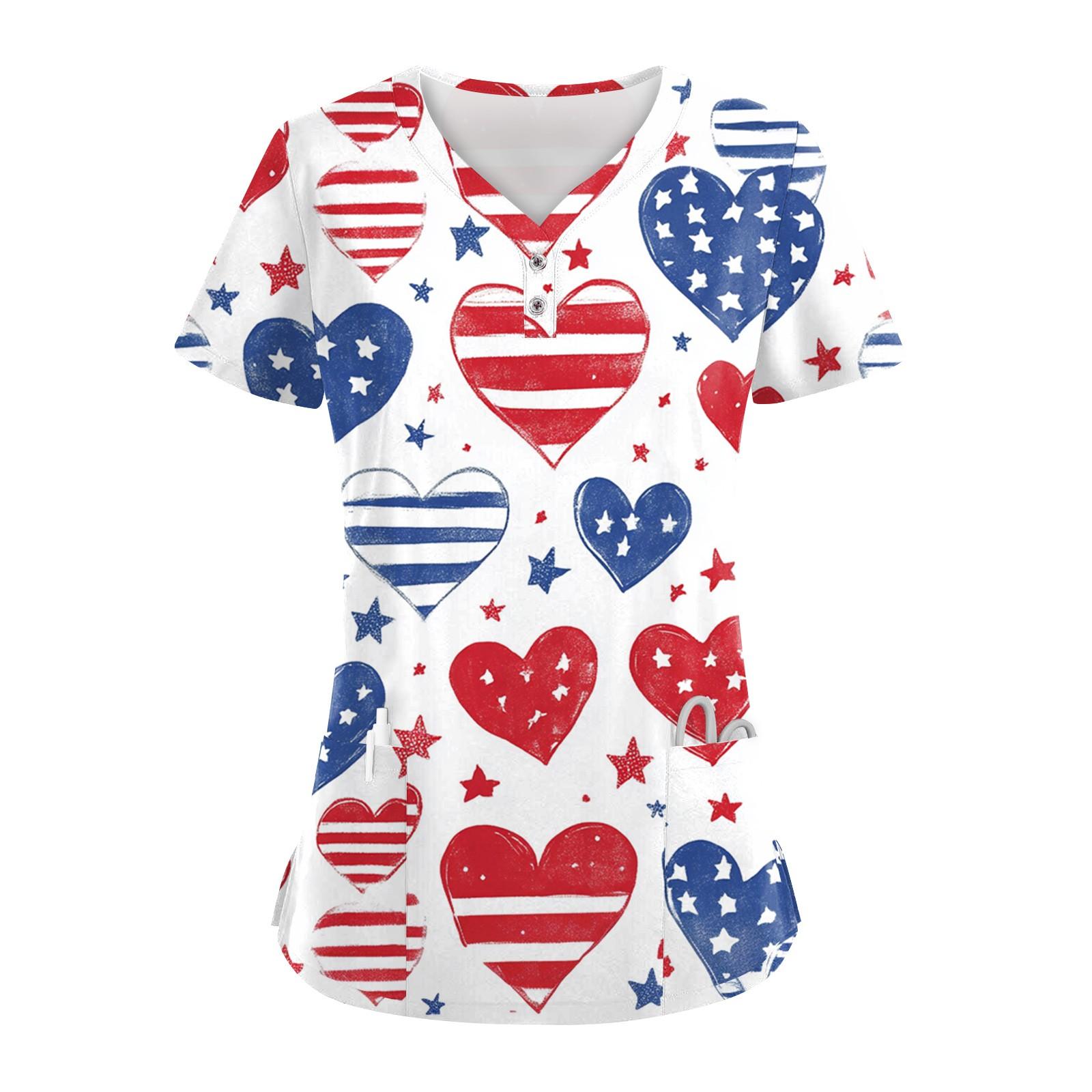 

Women s Fashion Button V-Neck Short Sleeve Overalls With Pockets Print Tops Clothes XL білий