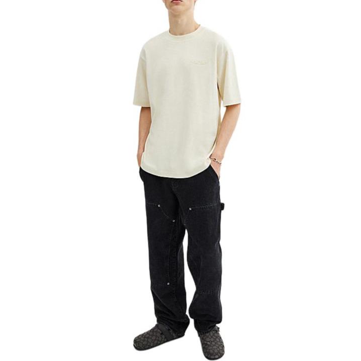 Coach FW24 Solid Color Round Neck Pullover Short Sleeve T-Shirt Men Tops Cream CU383-CRM