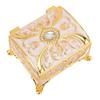 Vintage Enamel Trinket Organizer Rectangular Shape Velvet Lining Jewelry Storage Box for Girls Gold White