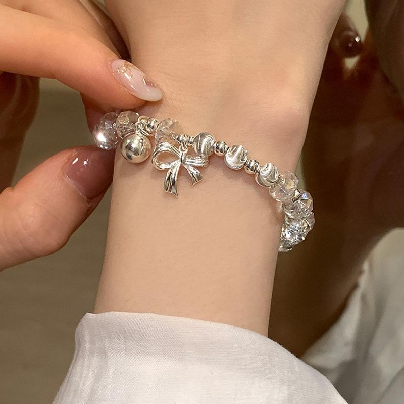 Transparentes Perlen-Schleifen-Anhänger-Armband Damen Leichter Luxus Nische Schlichte Persönlichkeit Mode Temperament Vielseitiges Armband Schmuck