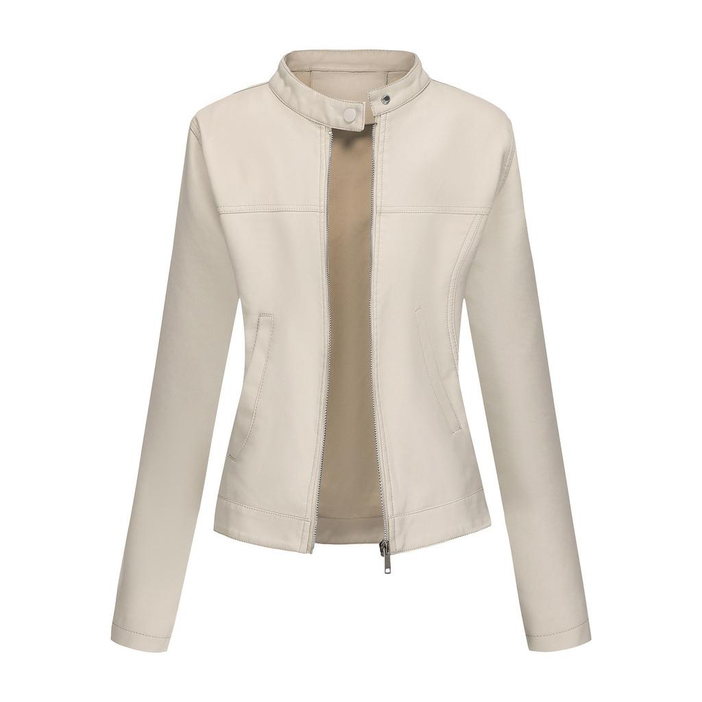 25 Spring and Autumn New Casual Leather Clothing Women's Fashion European and American Street European and American Size Stand-up Collar Jacket