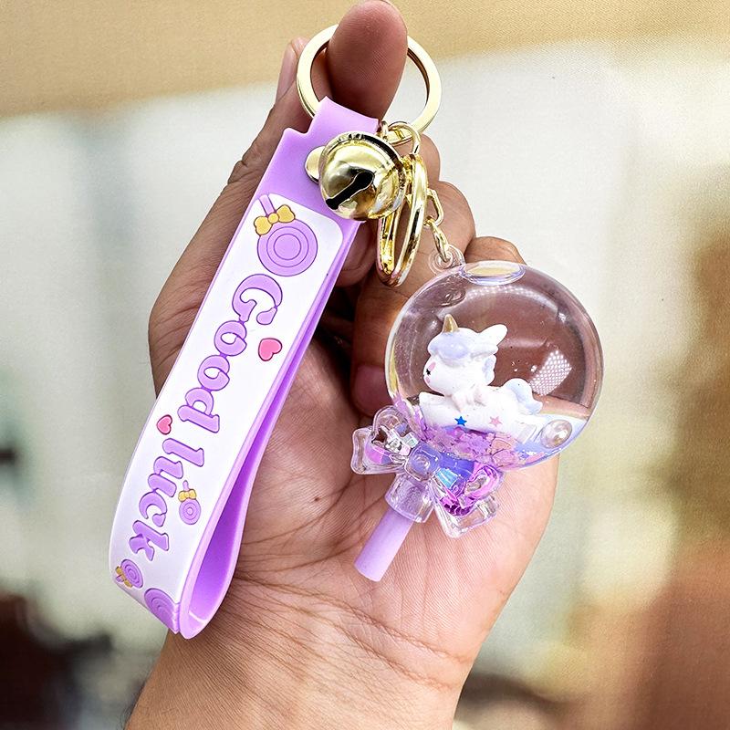 Quicksand Bottle Keychain Pendant, Exquisite Female Keychain, Lollipop, Unicorn Student Couple, Cute Schoolbag Pendant.