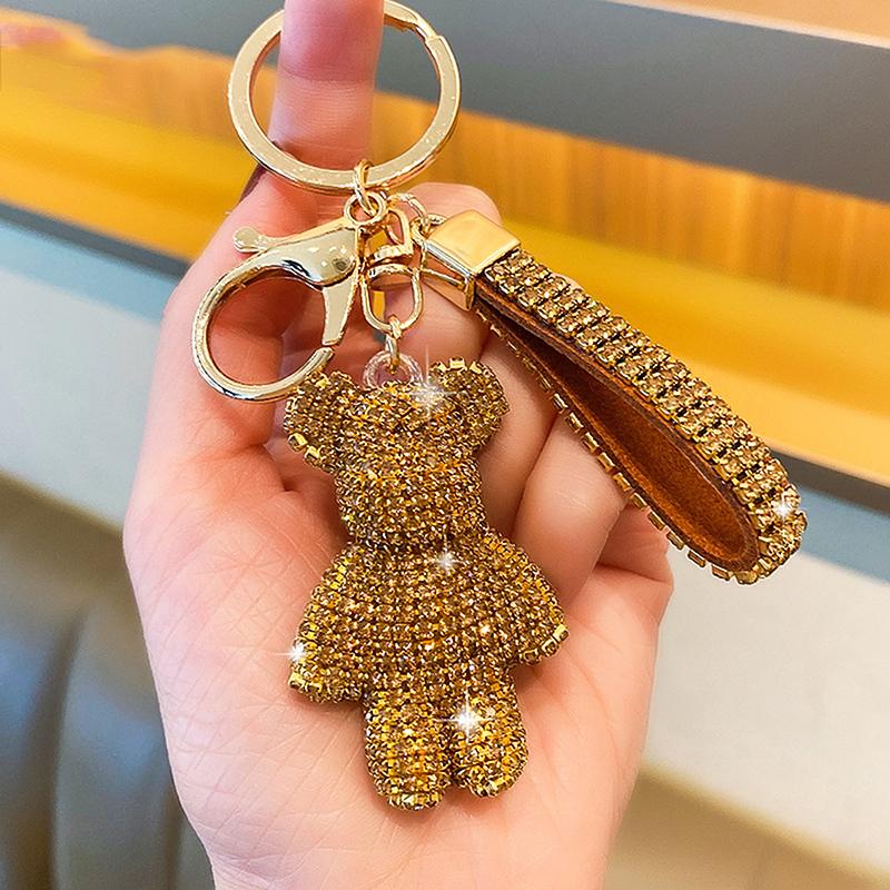1PC Bag Pendant Personalized And Creative Boutique 5cm Cute Bear Keychain Inlaid With Artificial Diamond Car Keyring