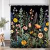 Floral Boho Shower Curtain Colored Flower Green Leaf Plant Vintage Dark Bath Curtain Polyester Fabric Bathroom Decor with Hook
