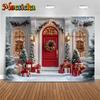 Mocsicka Christmas Photography Backgrounds Xmas Tree Decor Family Festival Party Photo Backdrops Winter Snow Door Pattern Banner