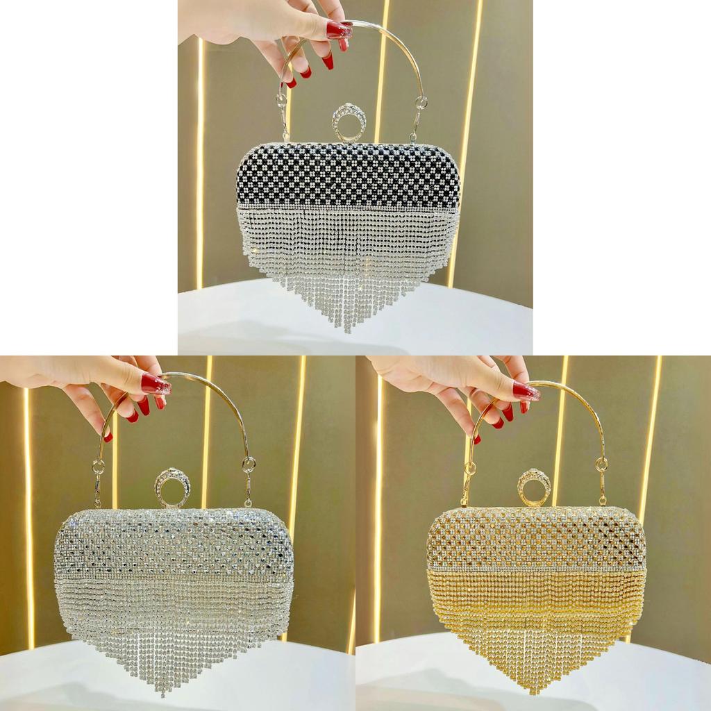 Crossborder Womens Clutch Bag With Tassel And Rhinestones For Evening Parties