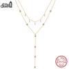 EFFIE QUEEN Fashion 925 Pure Silver 5A Cubic Zircon Y Shape Chain Necklace Party Sexy Y Long Pearls Necklace Jewelry Gift BQN31