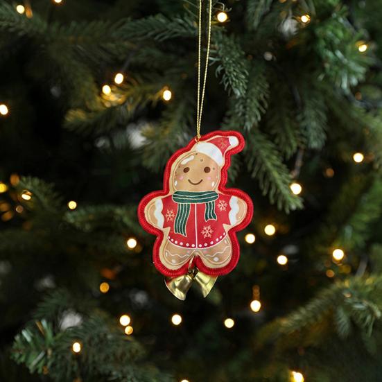 Holiday Hanging Decorations Christmas Santa Gingerbread Keychain, Cute Stuffed Tree Ornament with Festive Decor Metal Bell, Fireplace