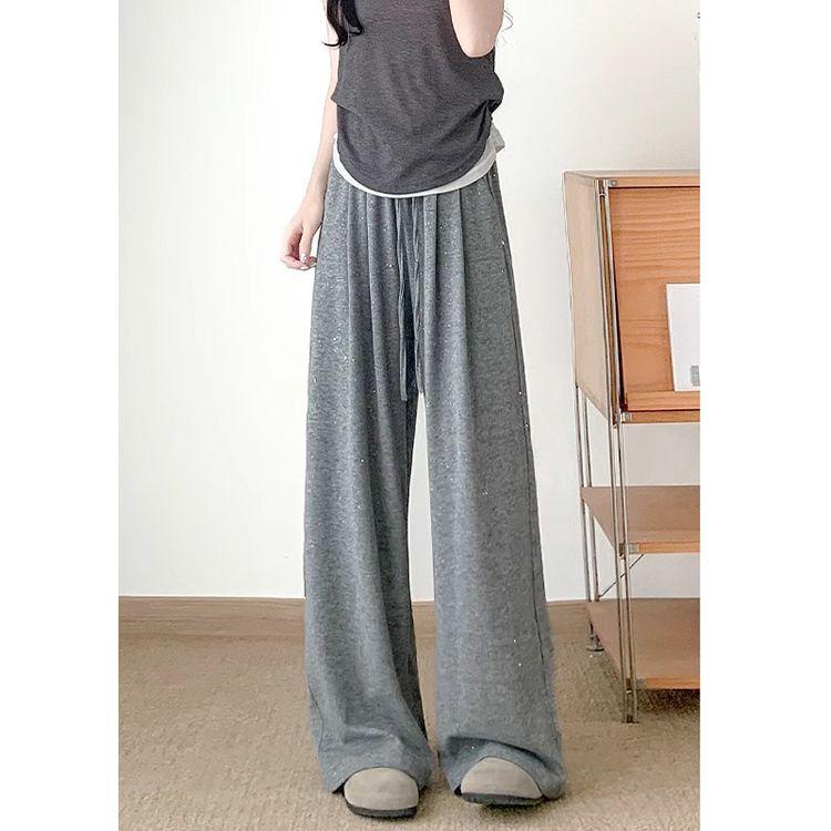 

Off-White Sparkling Diamond High-Waist Wide-Leg Pants for Women - Spring/Summer 2026, Slimming & Tummy-Concealing with Bright Crystal Details S for 40-48 kg