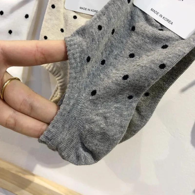 Cotton Polka Dot Boat Socks for Women Spring Summer New Fashion Non-slip Breathable Invisible Spotted Short Low Ankle Stockings