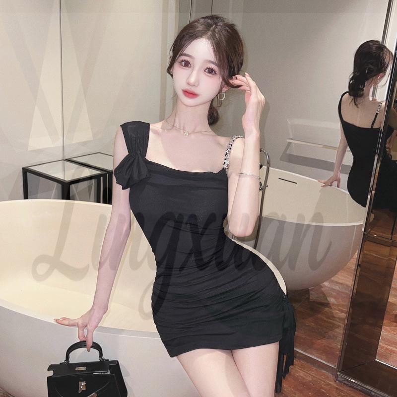 Sexy Mesh Camisole Low-Cut Floral Patchwork Bodycon Dress Extra Large чёрный