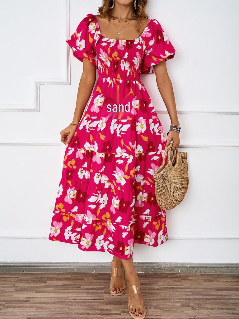 European and American Off-the-Shoulder Puff Sleeve A-Line Summer Dress for Women