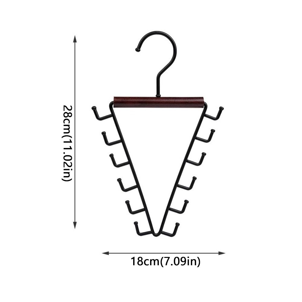 12 Hooks Clothes Storage Hangers’ Wood Handle Triangular Metal V-Shape Hook Anti-Slip Thick Hooks Dorm Storage Hanger