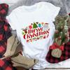 Women's Crew Neck Short Sleeve Graphic Print Christmas T-Shirts Loose Fit Casual Tees