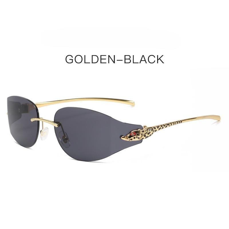 Y2K Punk Metal Leopard Head Sunglasses for Lady Curved Surface UV400 Gradient Color Sunglasses Fashion Frameless Shades Goggle
