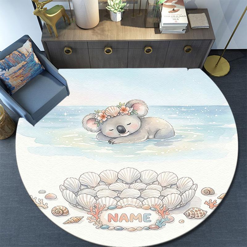 Custom Name,Beach Animals pattern round rug,Carpet Rug for Living Room Bedroom Playroom ,Non-slip Floor Mat,Holiday Gifts and Birthday Gifts.