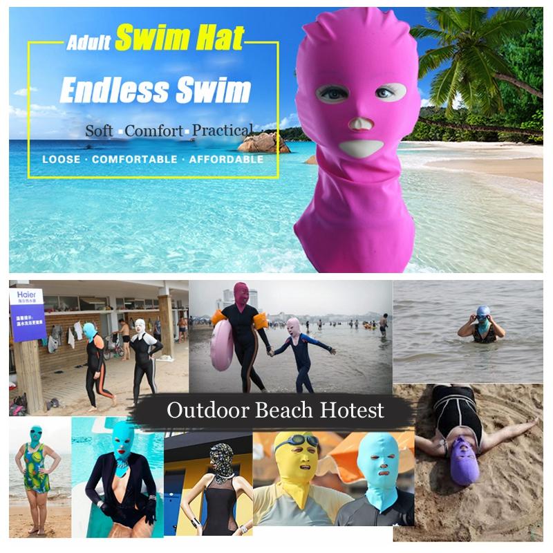 Waterproof Anti-UV Sunscreen Swim Facekini Men Women Swimming Caps Face Mask Hat Head Ear Face Covering Hat Diving Hats