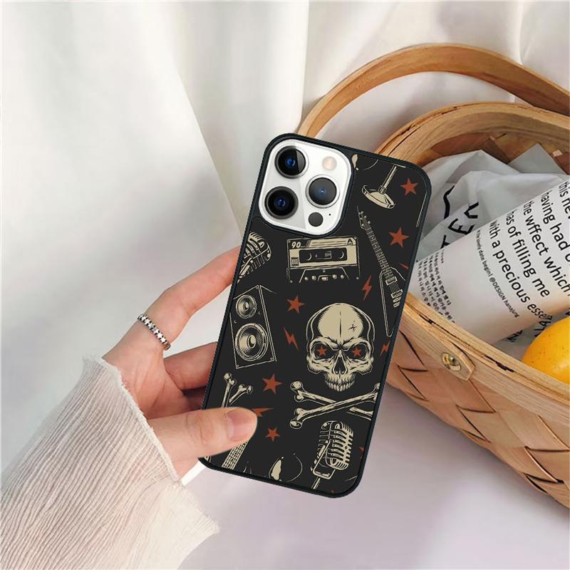Rock Roll Skull Phone Case For iPhone 17 Air 16 15 14 11 12 13 Pro  MAX Plus coque Cover Shell