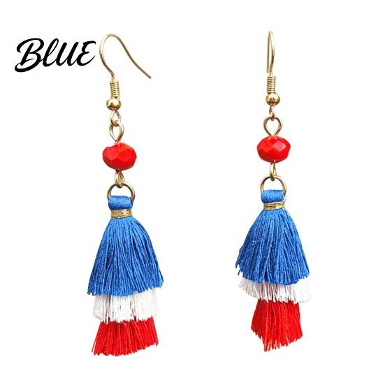 Eye-catching Fringe Jewelry Earrings Multi-layered Creative Red White and Blue