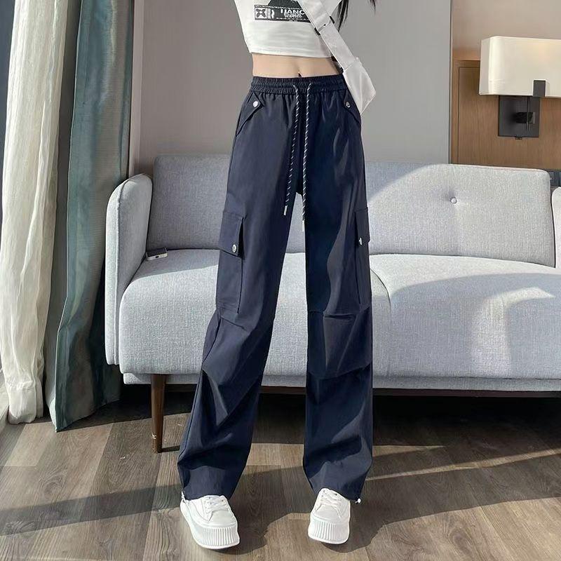 2026 Women's High Waist Workwear Pants - Spring/Autumn Style, Loose Fit, Slimming, Multi-Pocket, Straight Wide Leg.