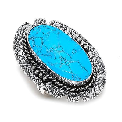 Natural Tibetan Turquoise Gemstone 925 Sterling Silver Jewelry Ring Size 7 v3D22