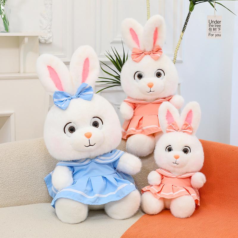 Plush Rabbit Toy With Dress And Bow Decoration For Girls Gift And Comfort