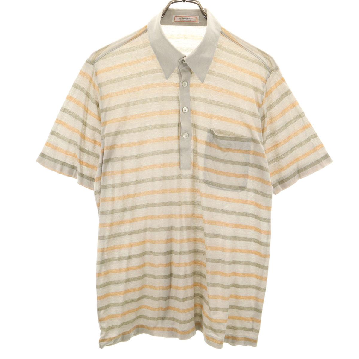 

YVES SAINT LAURENT 90-е Винтажная рубашка-поло с коротким рукавом с узором Старая граница L Мужская Б/У