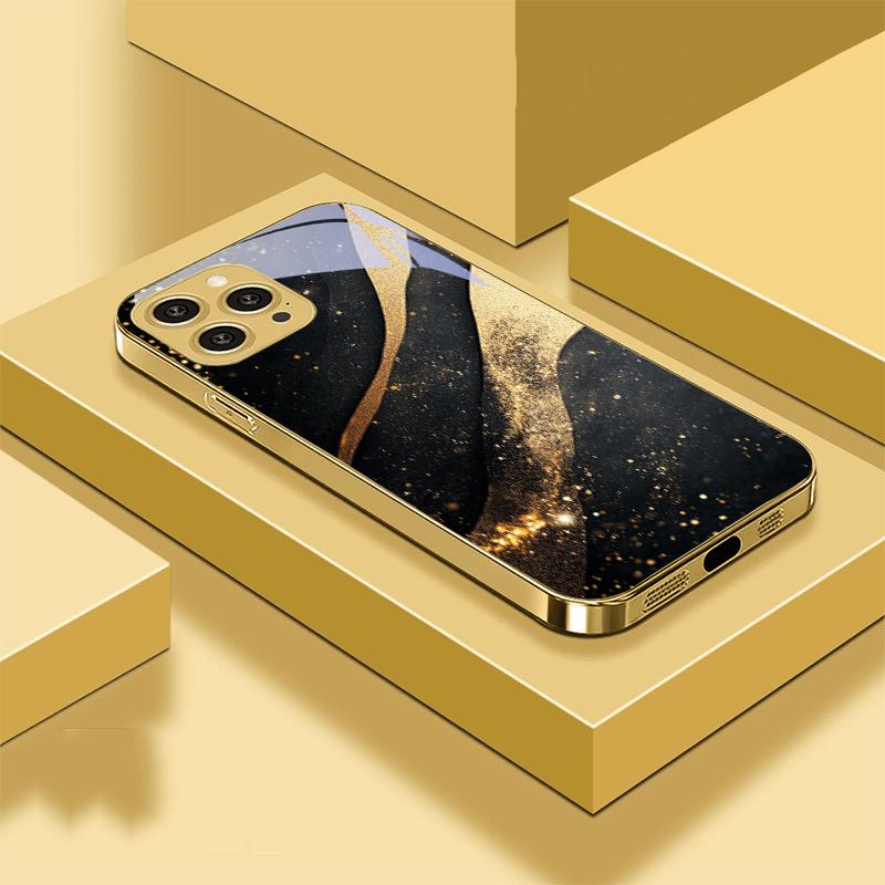 Mramorovaný Černý Šedý Pro IPhone 16 Pro Max 15 P Ro 14 M Ax 13 Plus 12 Mini 11Pro Max XS Max XR Zlatý Tvrzené Sklo Kryt na Telefon