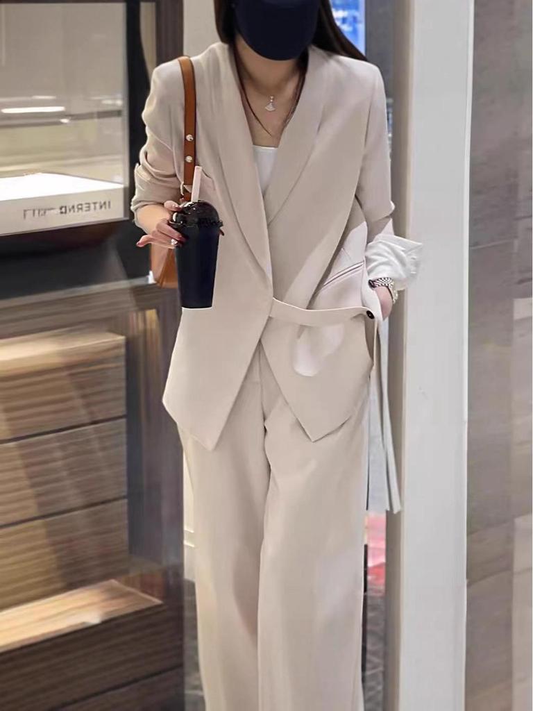 Spring & Autumn Plus Size Wide-Leg Pants Women's Casual Two-Piece Set