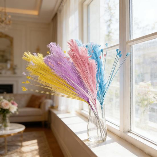 Yousheng Colorful Faux Pampas Grass Fluffy Artificial Bulrush Fake Tall Reed Stems Vase Filler for Living Room Wedding Boho Floral